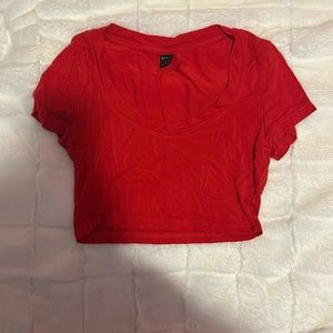 red short sleeve crop top